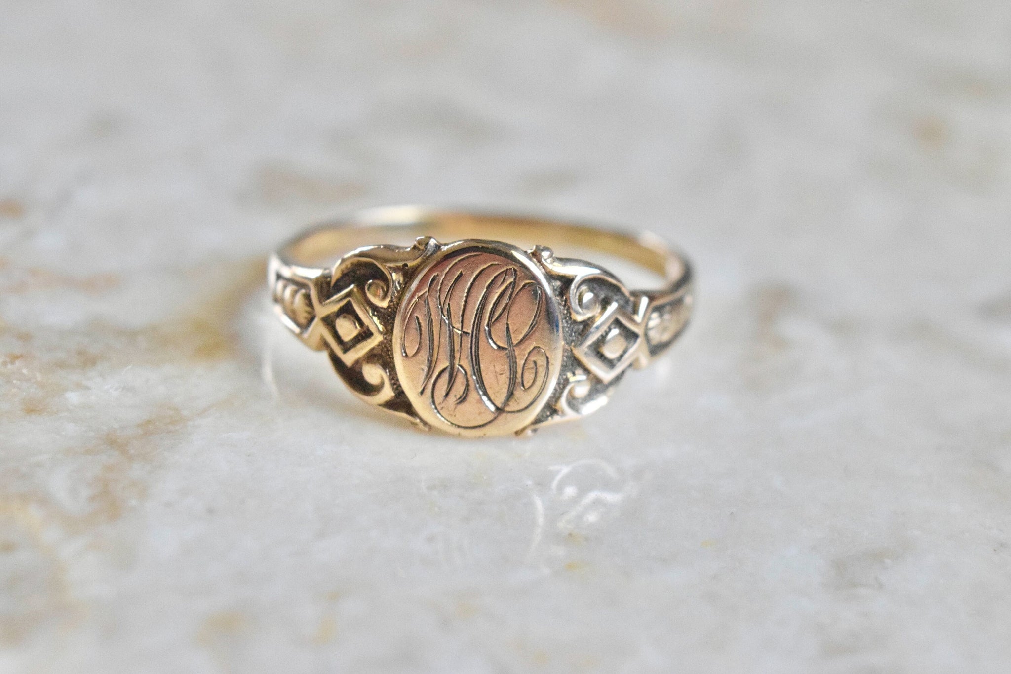 Fancy Monogram Laser Engraved Signet Ring Gold Silver Black – Aydins Jewelry