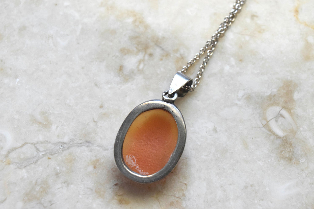Vintage Carved Shell Cameo Sterling Silver Charm Necklace