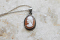 Vintage Carved Shell Cameo Sterling Silver Charm Necklace