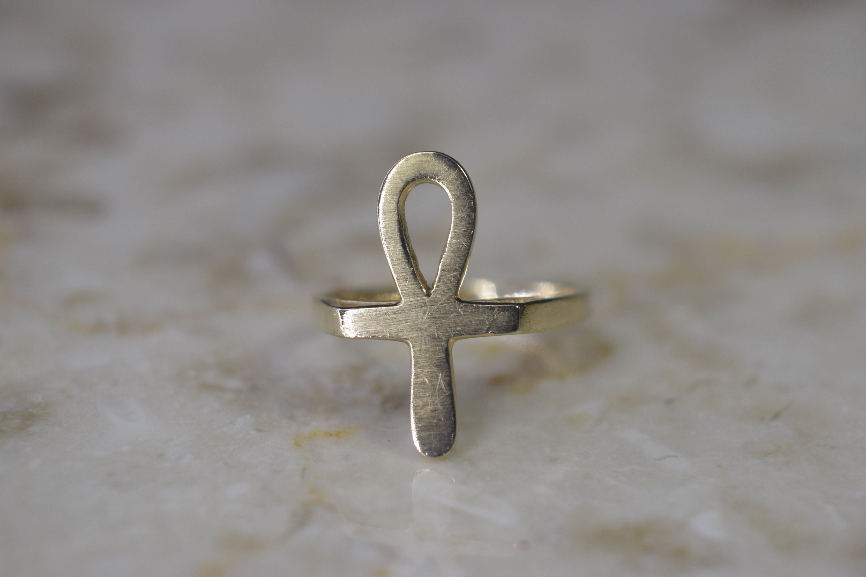 Vintage 14k Gold Egyptian Ankh Ring c.1970s