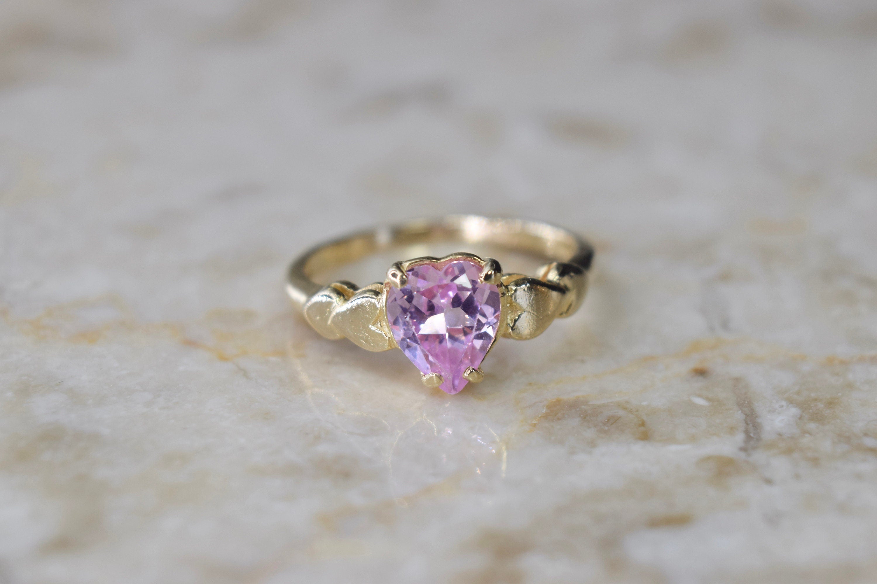 Vintage 14k Gold Pink Topaz Heart Ring