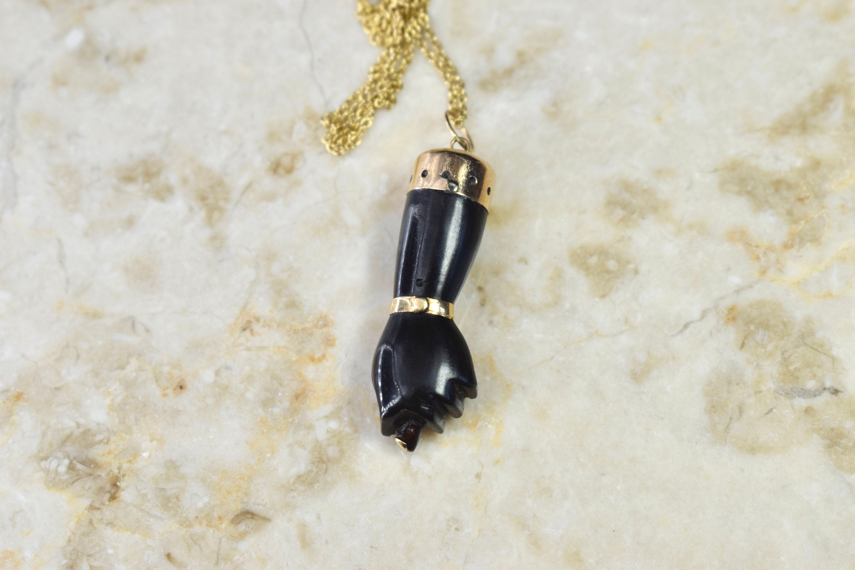 Antique Figa / Carved Ebony Figa with 14k Gold c.1880