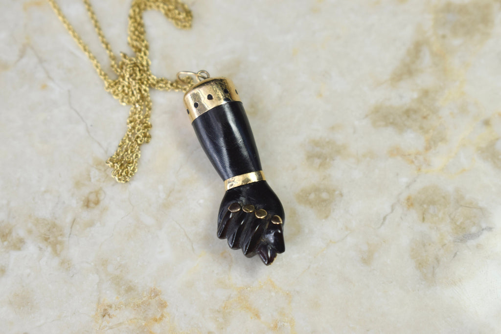 Antique Figa / Carved Ebony Figa with 14k Gold c.1880