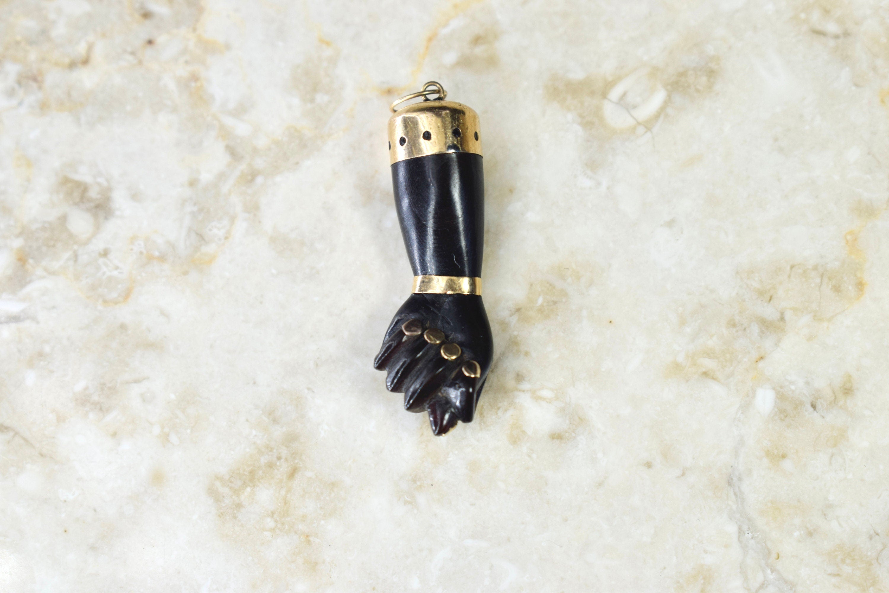Antique Figa / Carved Ebony Figa with 14k Gold c.1880