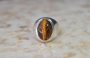Vintage Sterling Silver Tigers Eye Scarab Ring
