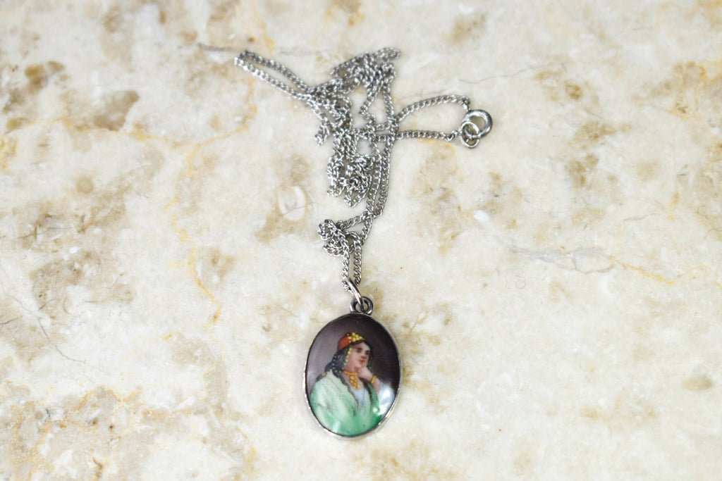 Antique Ceramic Egyptian Woman Painted Portrait c.1900