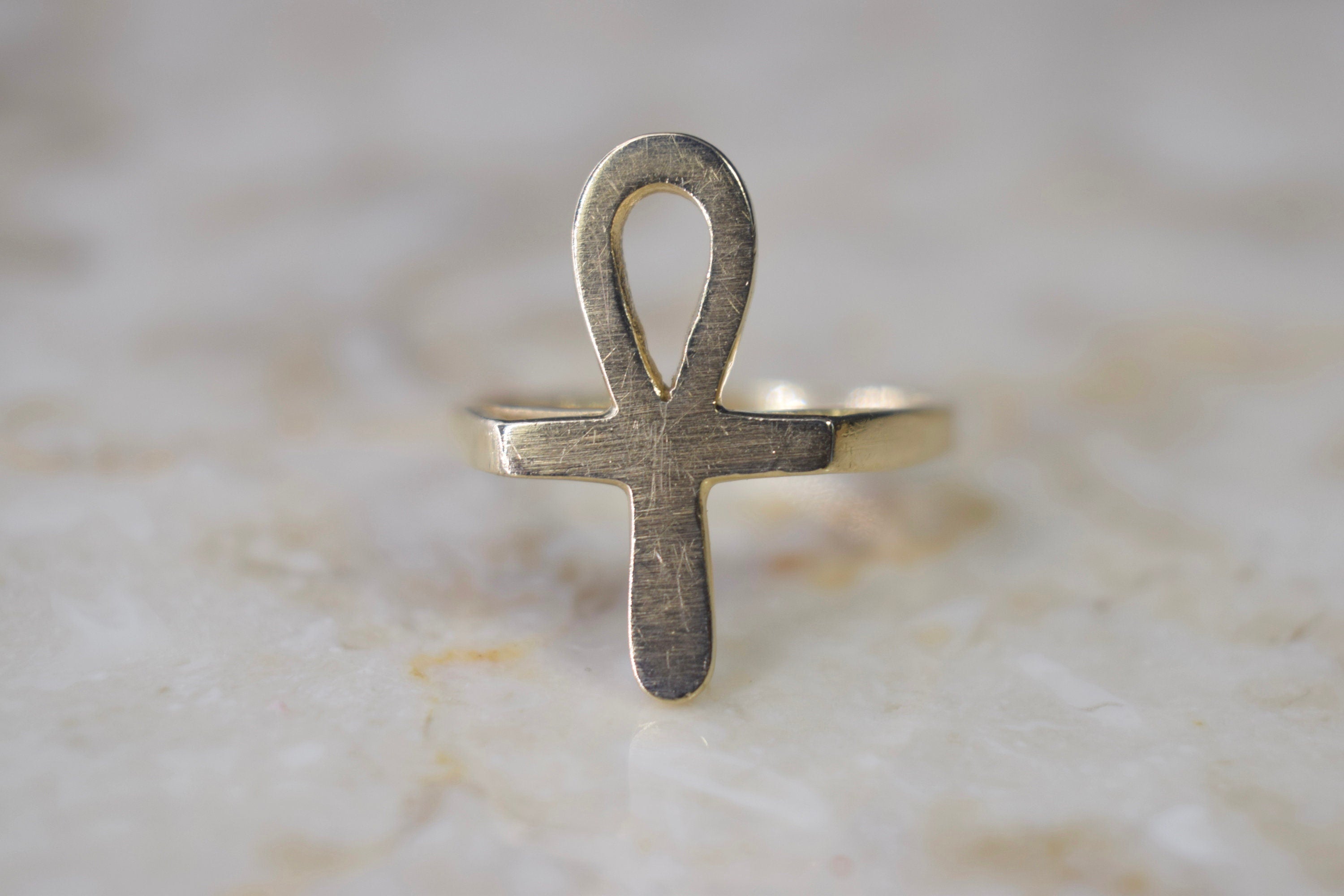 Vintage 14k Gold Egyptian Ankh Ring c.1970s