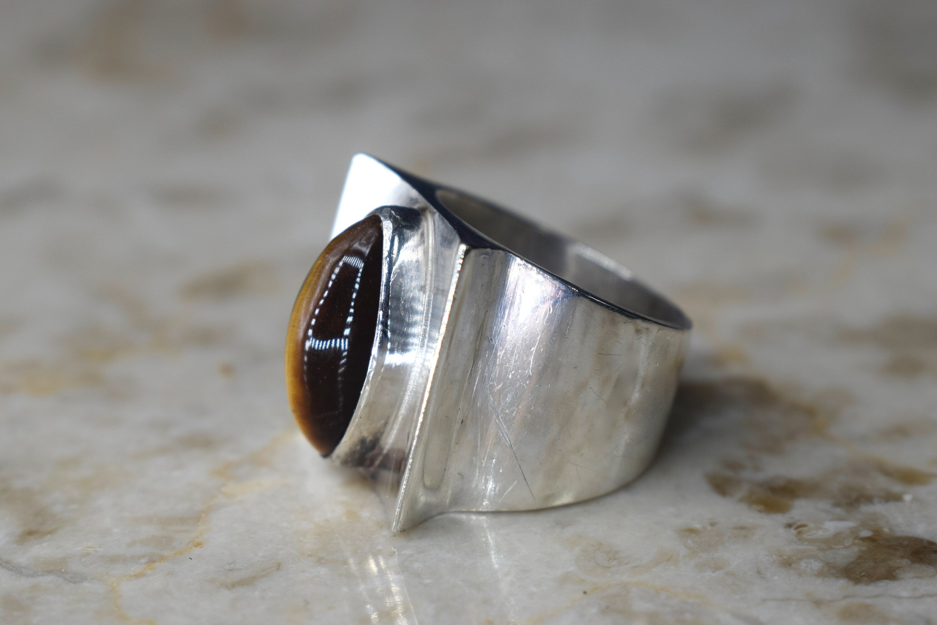Vintage Modernist Silver Ring with Tigers Eye