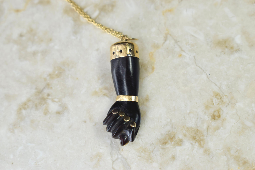 Antique Figa / Carved Ebony Figa with 14k Gold c.1880