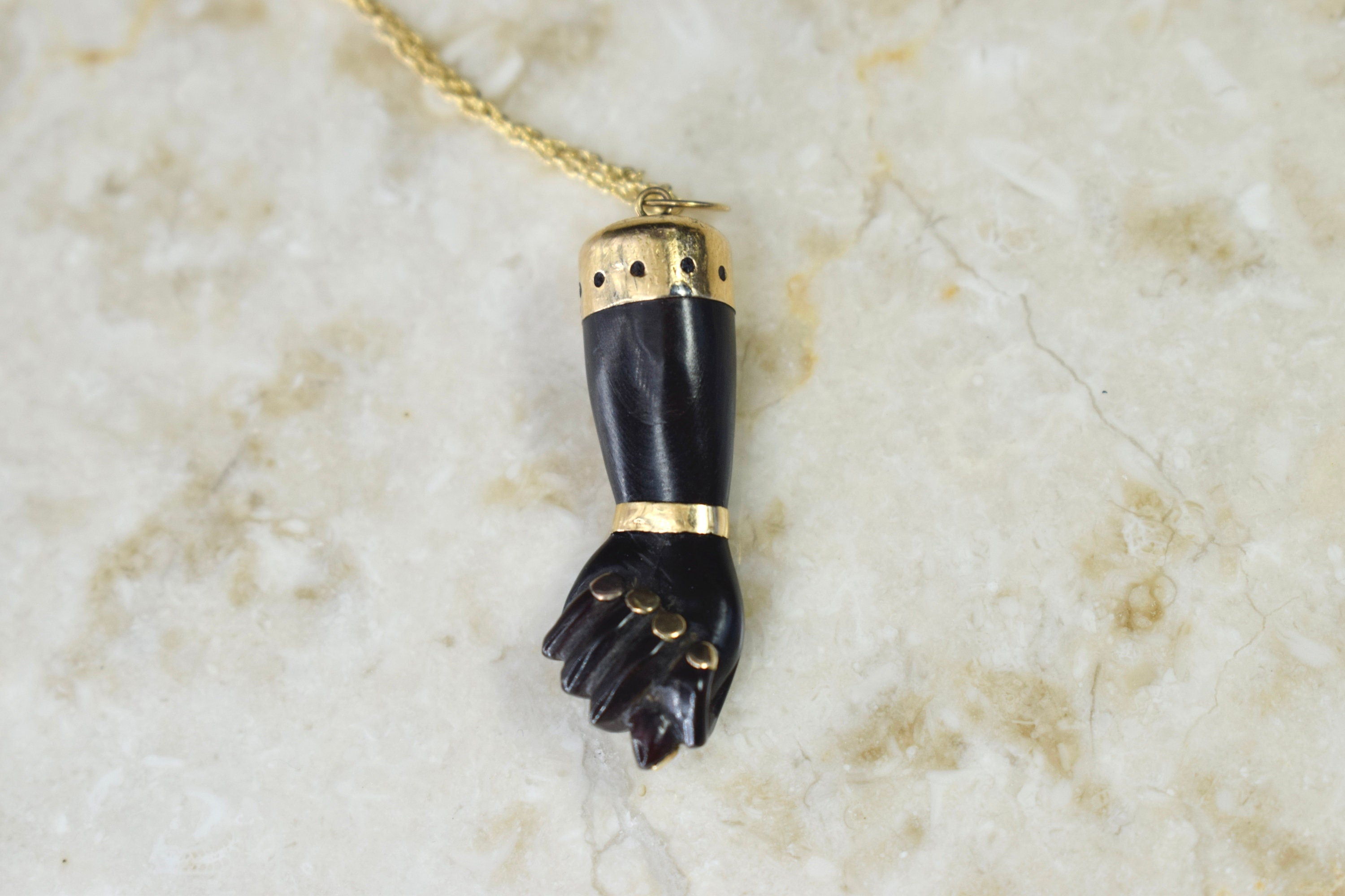 Antique Figa / Carved Ebony Figa with 14k Gold c.1880