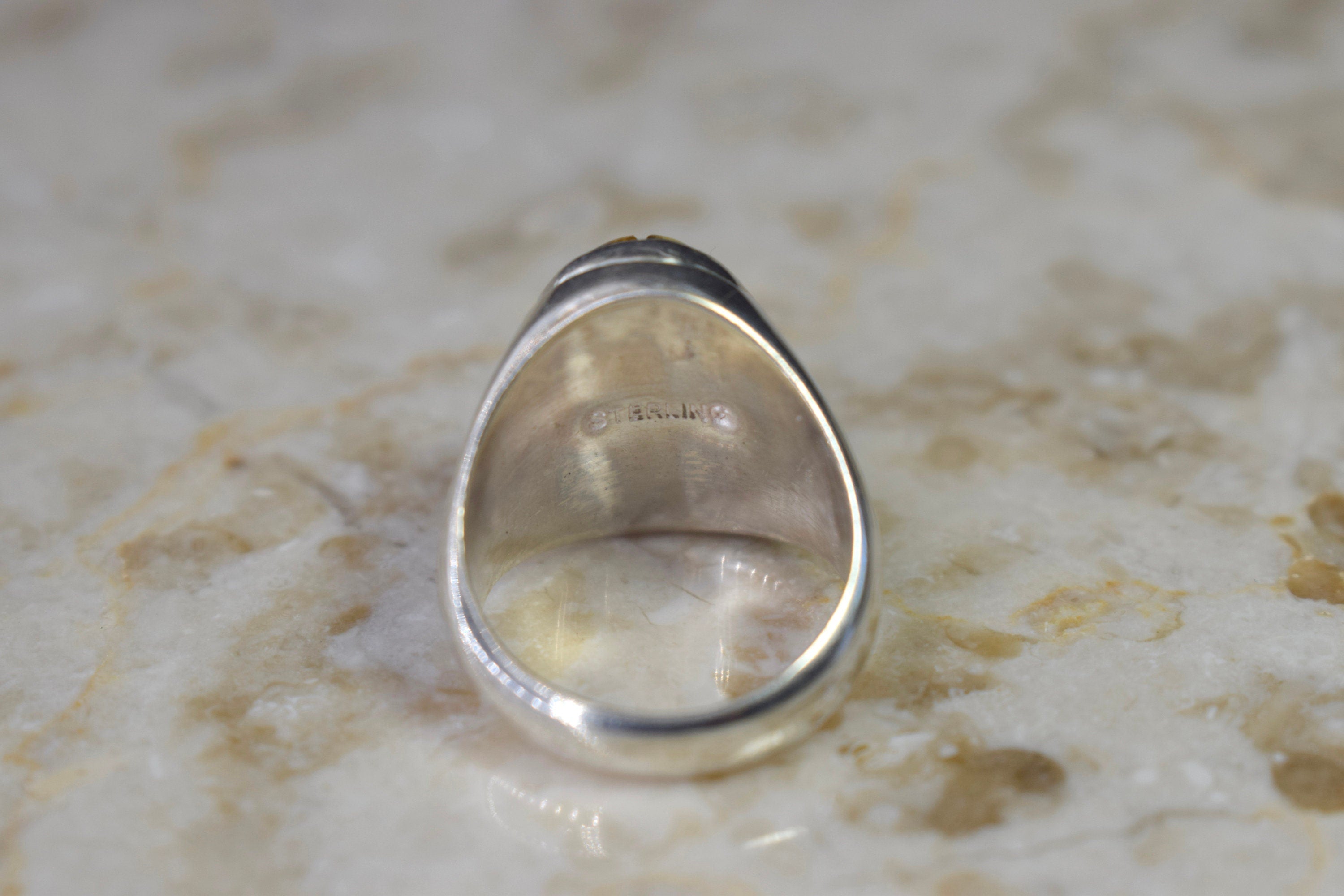 Vintage Sterling Silver Tigers Eye Scarab Ring