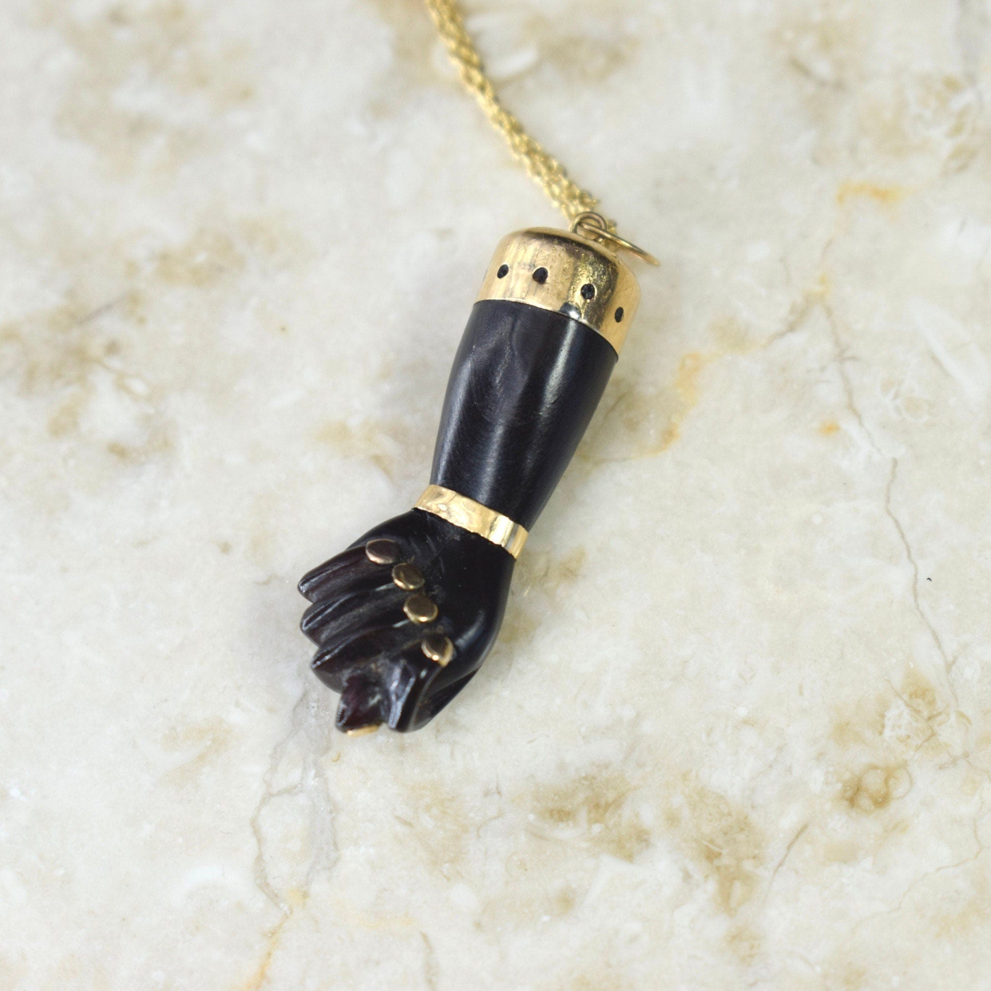 Antique Figa / Carved Ebony Figa with 14k Gold c.1880