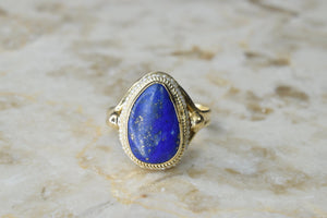 Vintage 14k Gold Lapis Lazuli Ring with Seed Pearls
