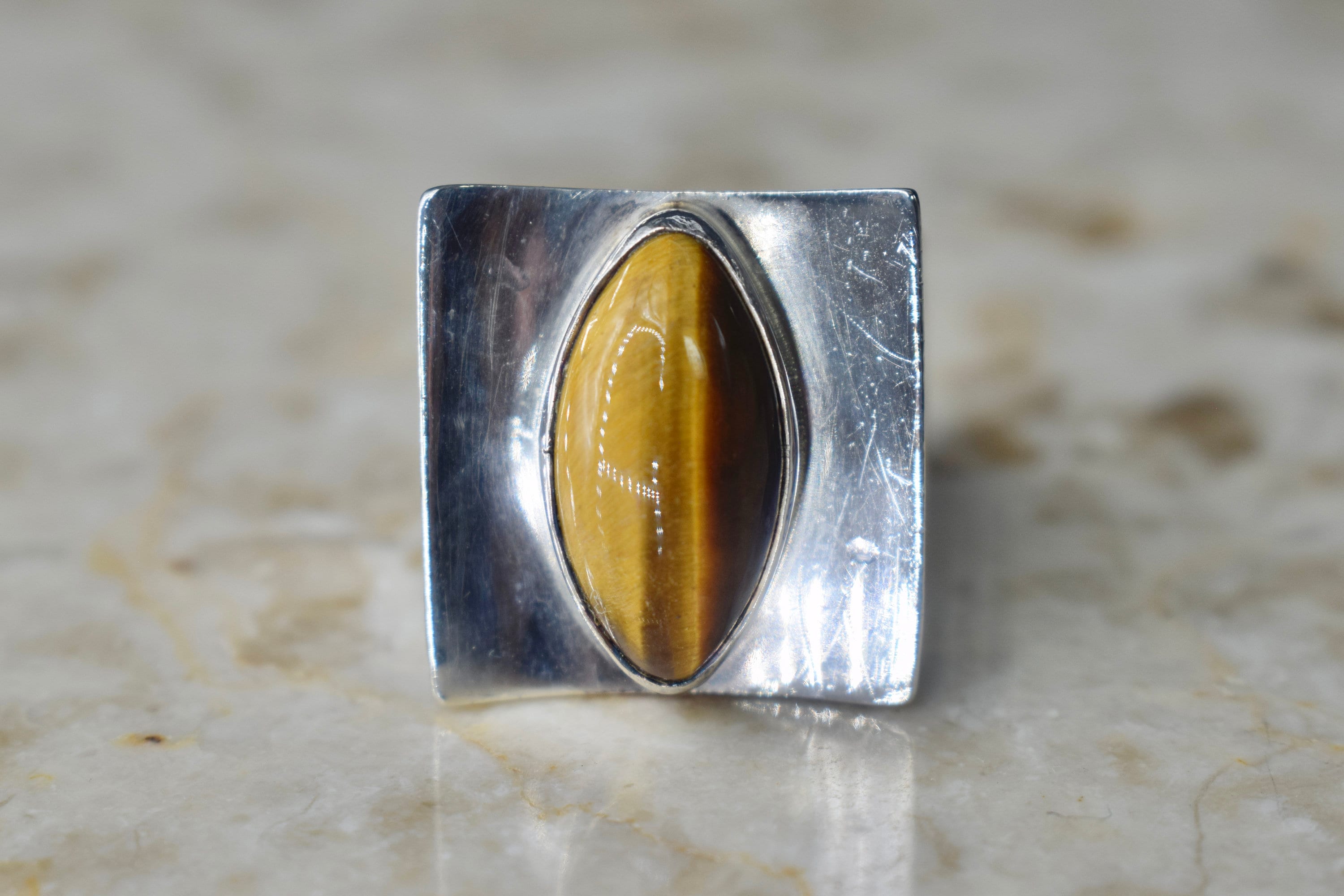 Vintage Modernist Silver Ring with Tigers Eye