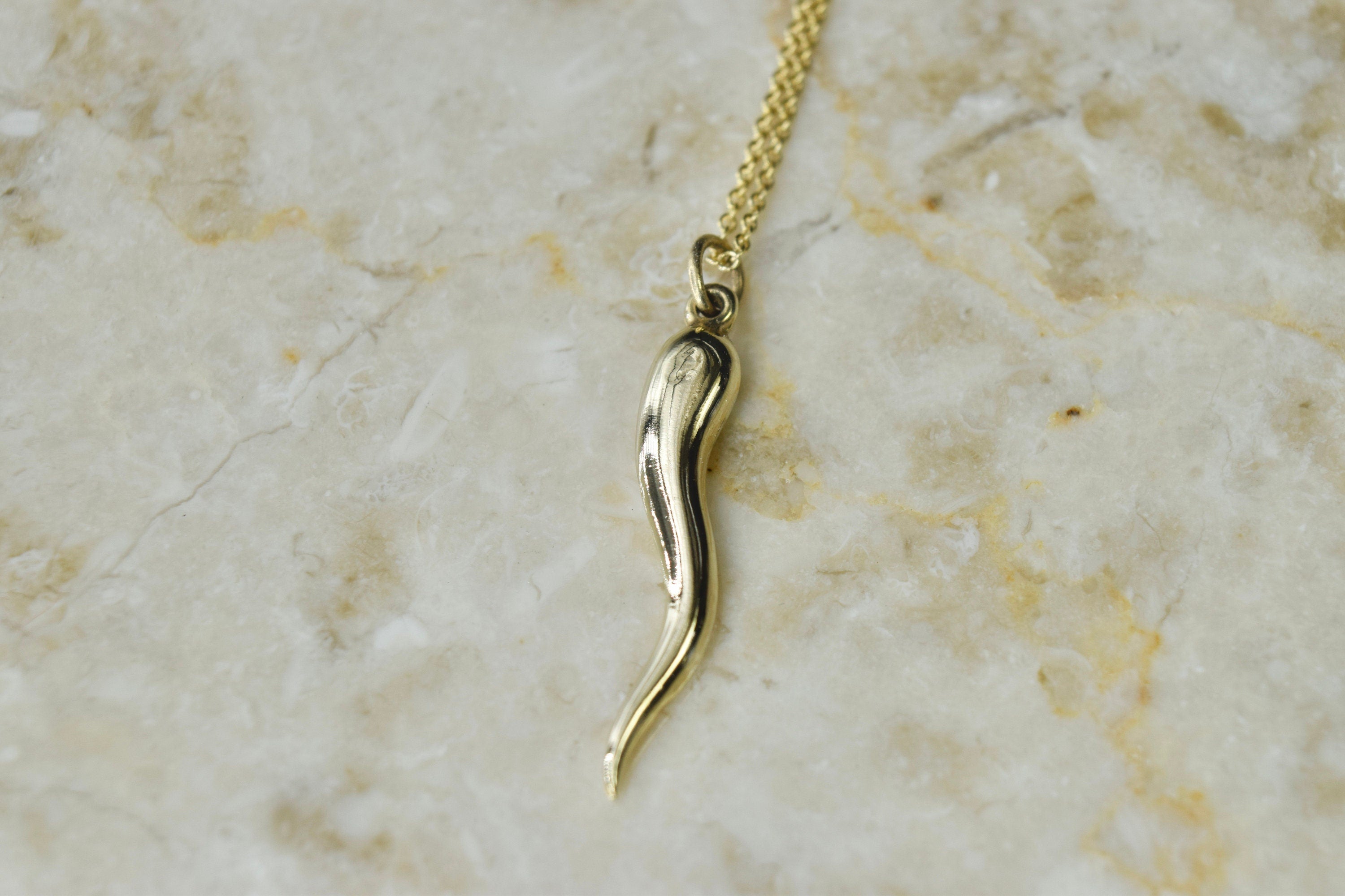 Vintage 14k Gold Italian Horn Cornicello Charm Necklace