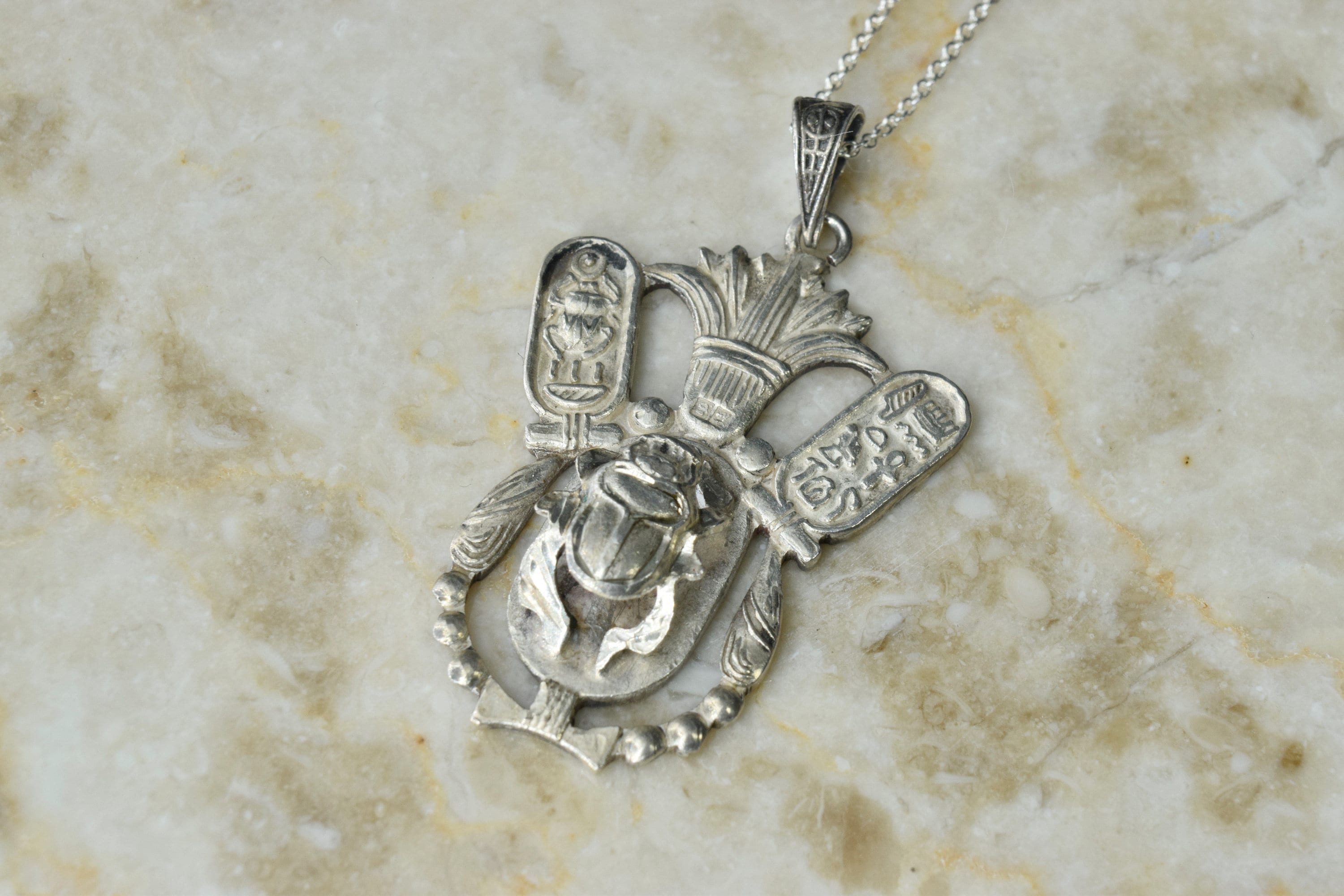 Vintage Egyptian 800 Silver Scarab Pendant
