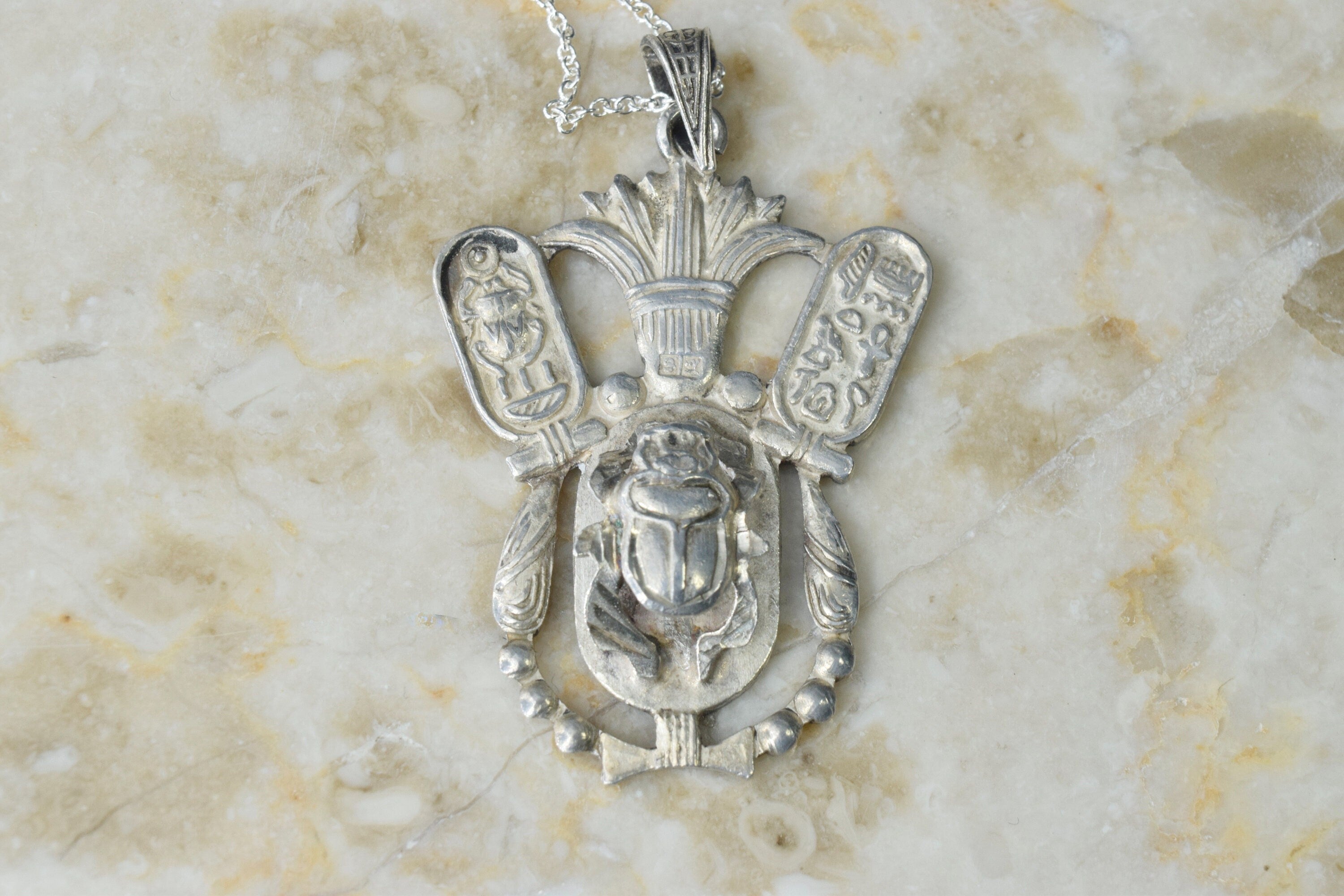 Vintage Egyptian 800 Silver Scarab Pendant