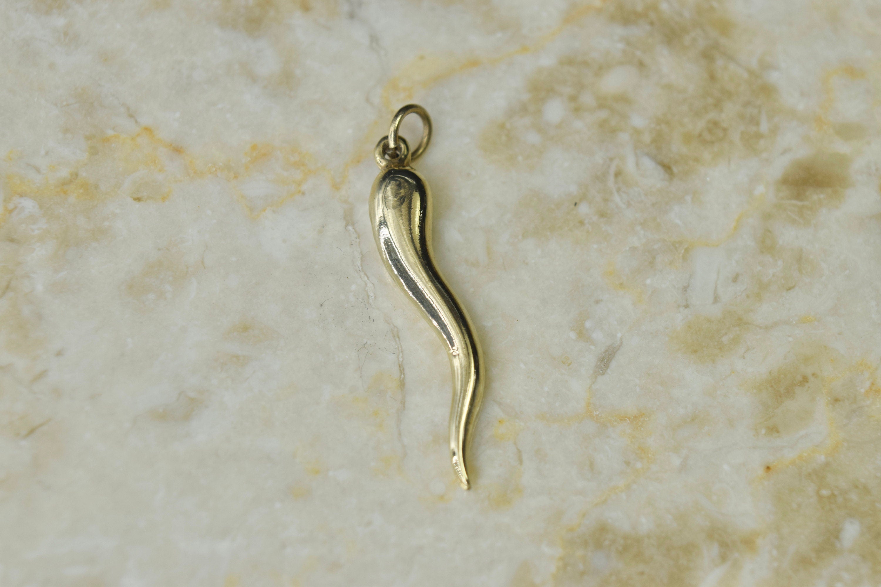 Vintage 14k Gold Italian Horn Cornicello Charm Necklace