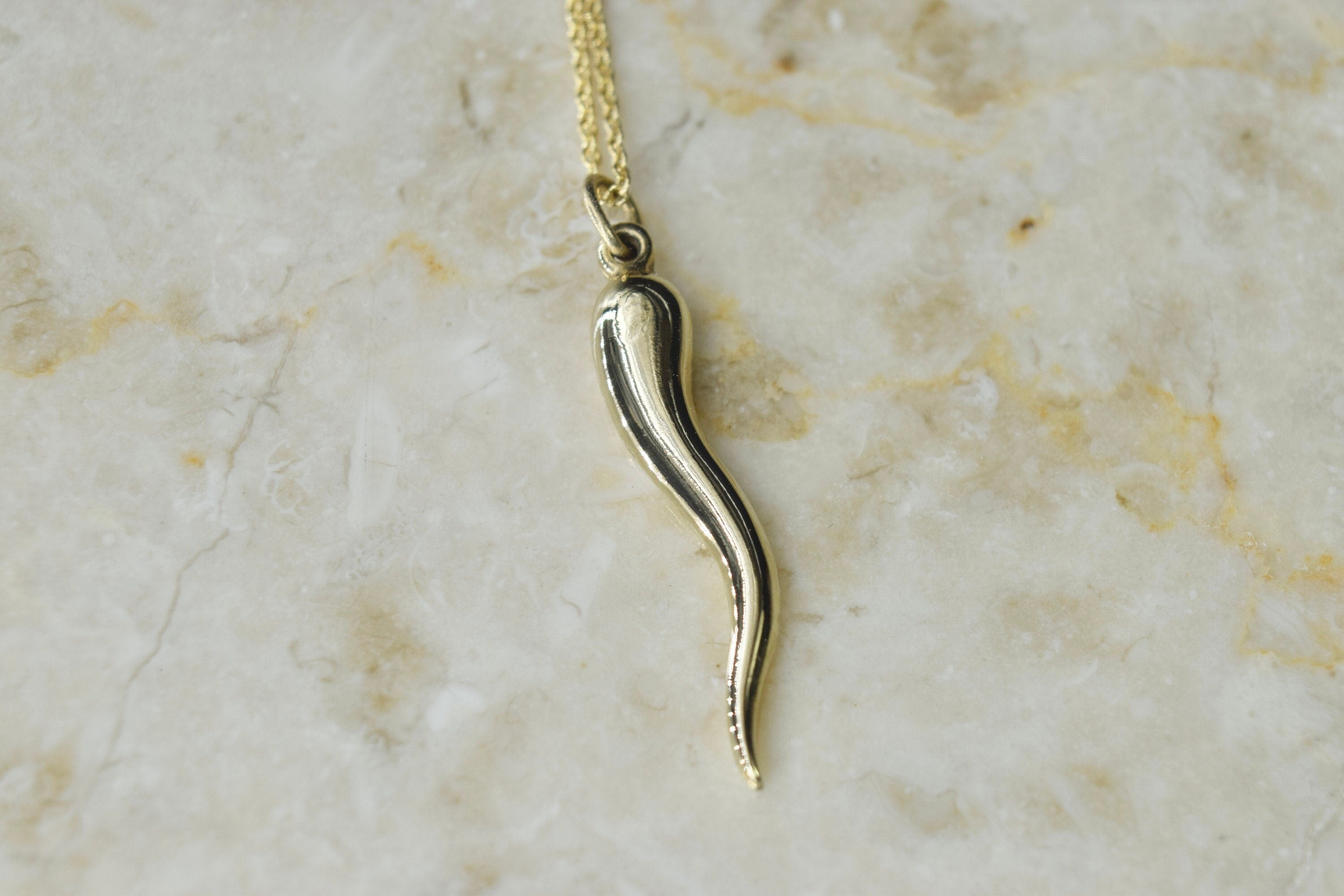 Vintage 14k Gold Italian Horn Cornicello Charm Necklace