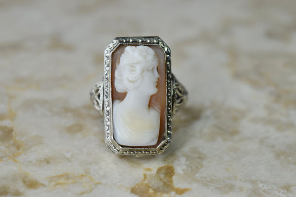 Antique Art Deco Cameo Ring with Locket Compartment