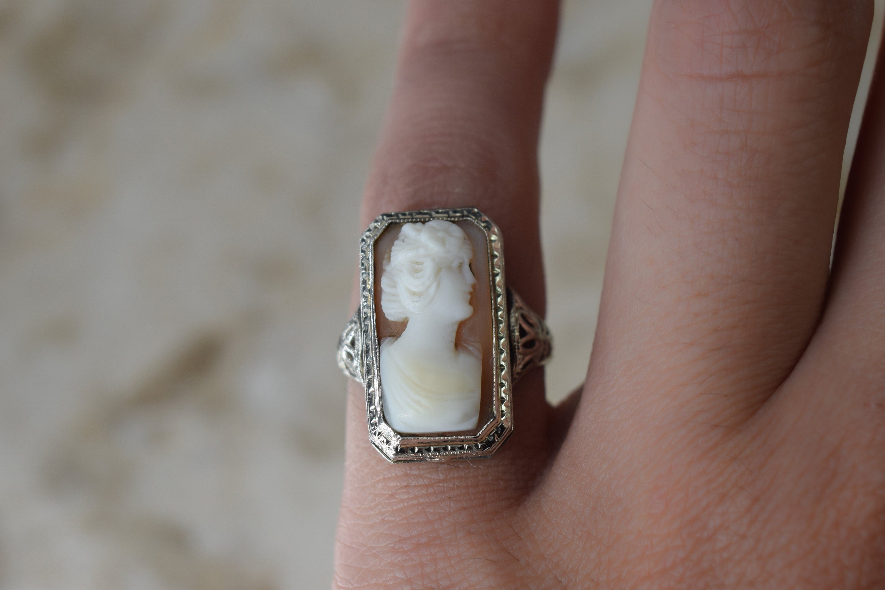 Antique 14K Art Deco Cameo Ring with Locket Compartment