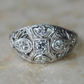 Antique Edwardian Platinum and Old European Cut Diamond Filigree Ring c.1910