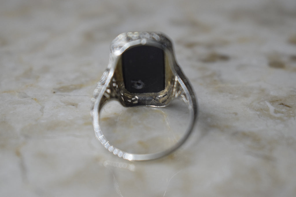 Antique Art Deco Peacock Ring 14k White Gold with Diamond