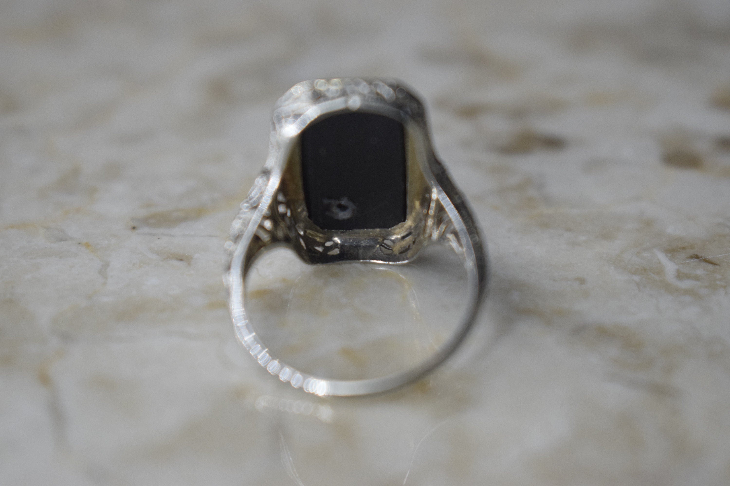 Antique Art Deco Peacock Ring 14k White Gold with Diamond