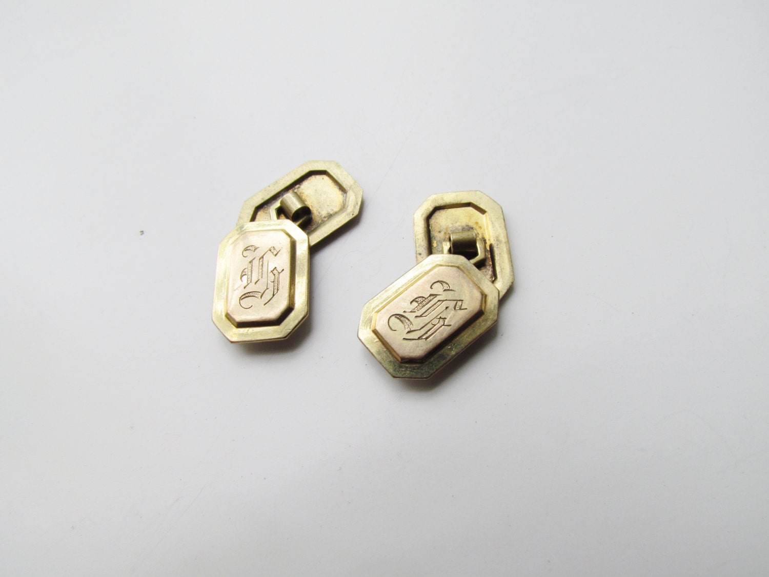 Antique Cuff Links / Gold Filled Art Deco Cuff Links Monogram H c.1920