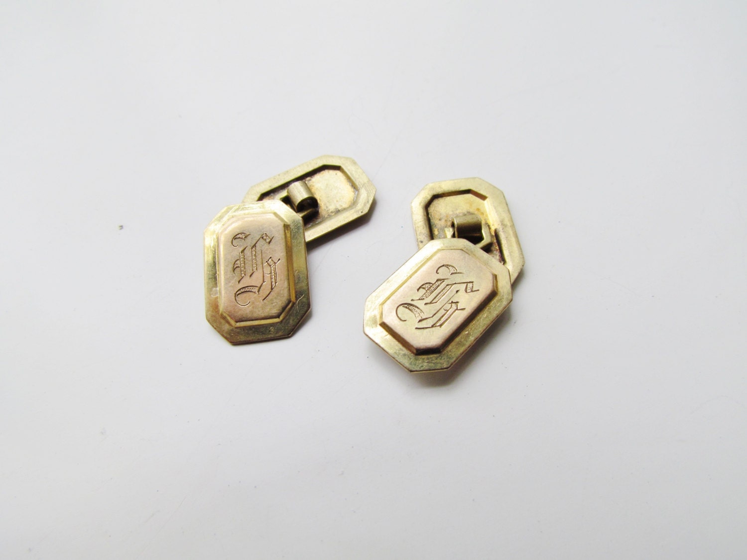 Antique Cuff Links / Gold Filled Art Deco Cuff Links Monogram H c.1920