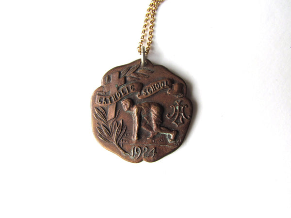 SALE-Antique Running Medal / "Catholic School 1924"